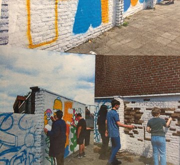 Leerlingen van VSO Parcours ontwerpen en schilderen rechtstreeks op de muur