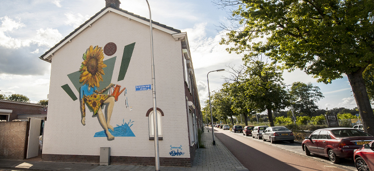 muurschildering Art-fact Buurtcultuur Tilburg Hasselstraat kunstenaar Joep van Gassel